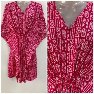 Pink Shade Egyptian Boho Print Mid-Length Cotton Maternity Kaftan Dress