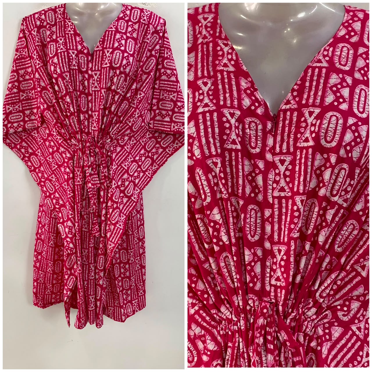 Pink Shade Egyptian Boho Print Mid-Length Cotton Maternity Kaftan Dress