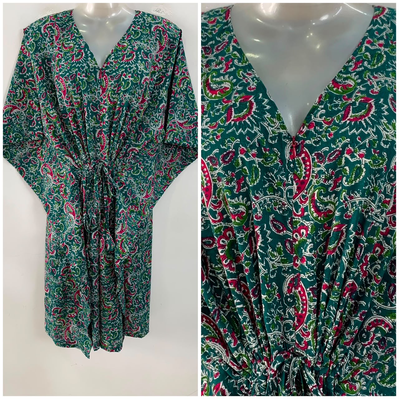 Green shade Kalamkari Print Mid-Length Cotton Maternity Kaftan Dress
