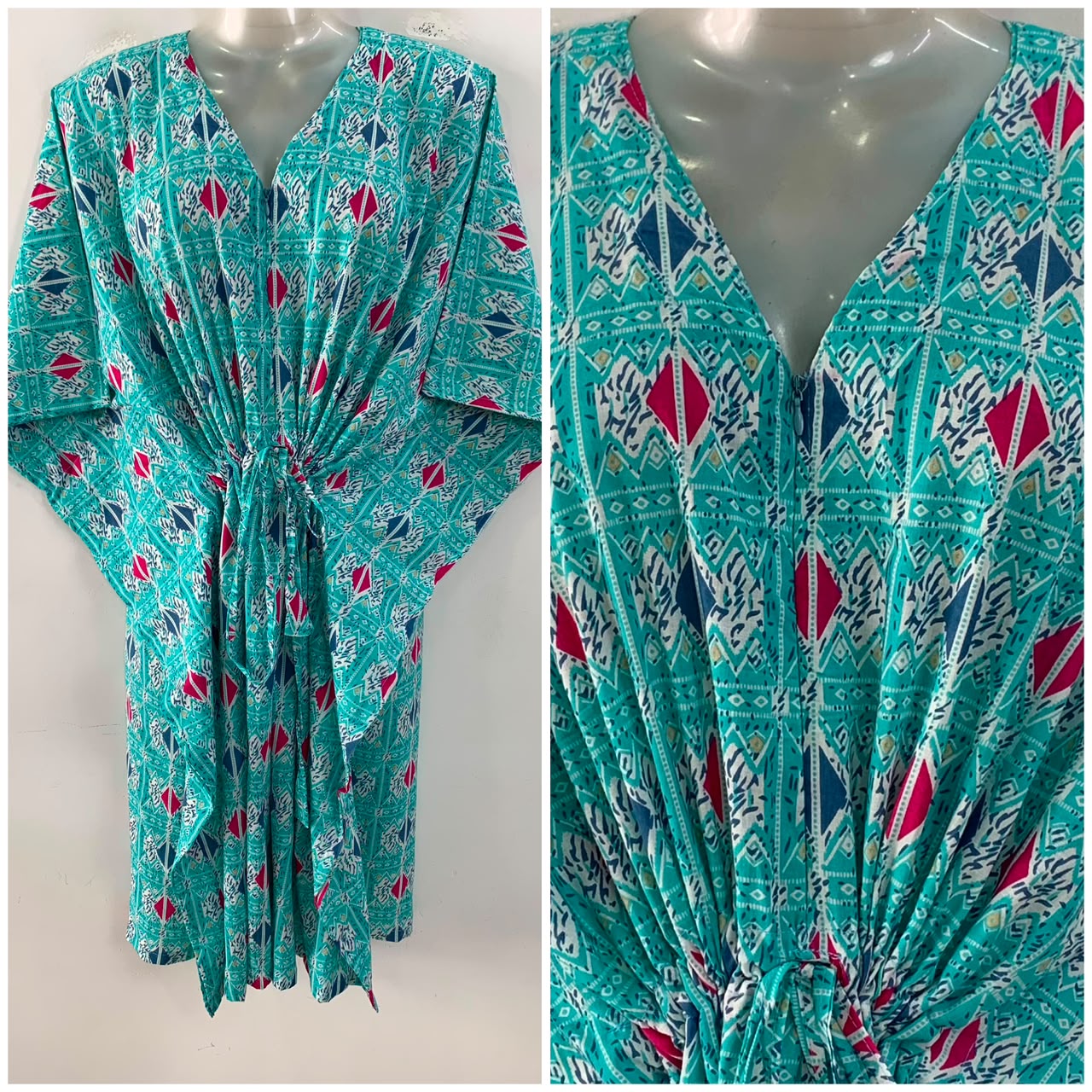 Seagreen shade Red-Blue Kite Print Mid-Length Cotton Maternity Kaftan Dress