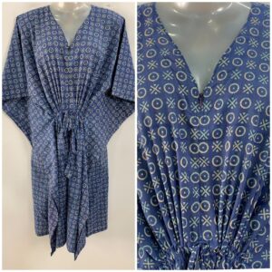 Rin Blue shade Cross-Circle Geometric Print Mid-Length Cotton Maternity Kaftan Dress