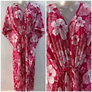 Pink shade Hibiscus String Flower Print Cotton Maternity Nursing Kaftan