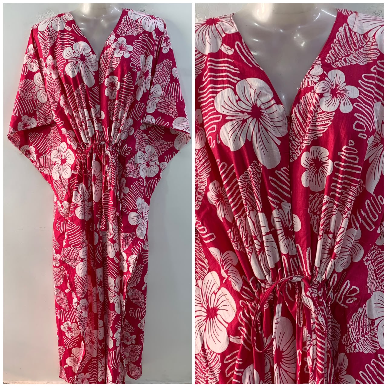 Pink shade Hibiscus String Flower Print Cotton Maternity Nursing Kaftan
