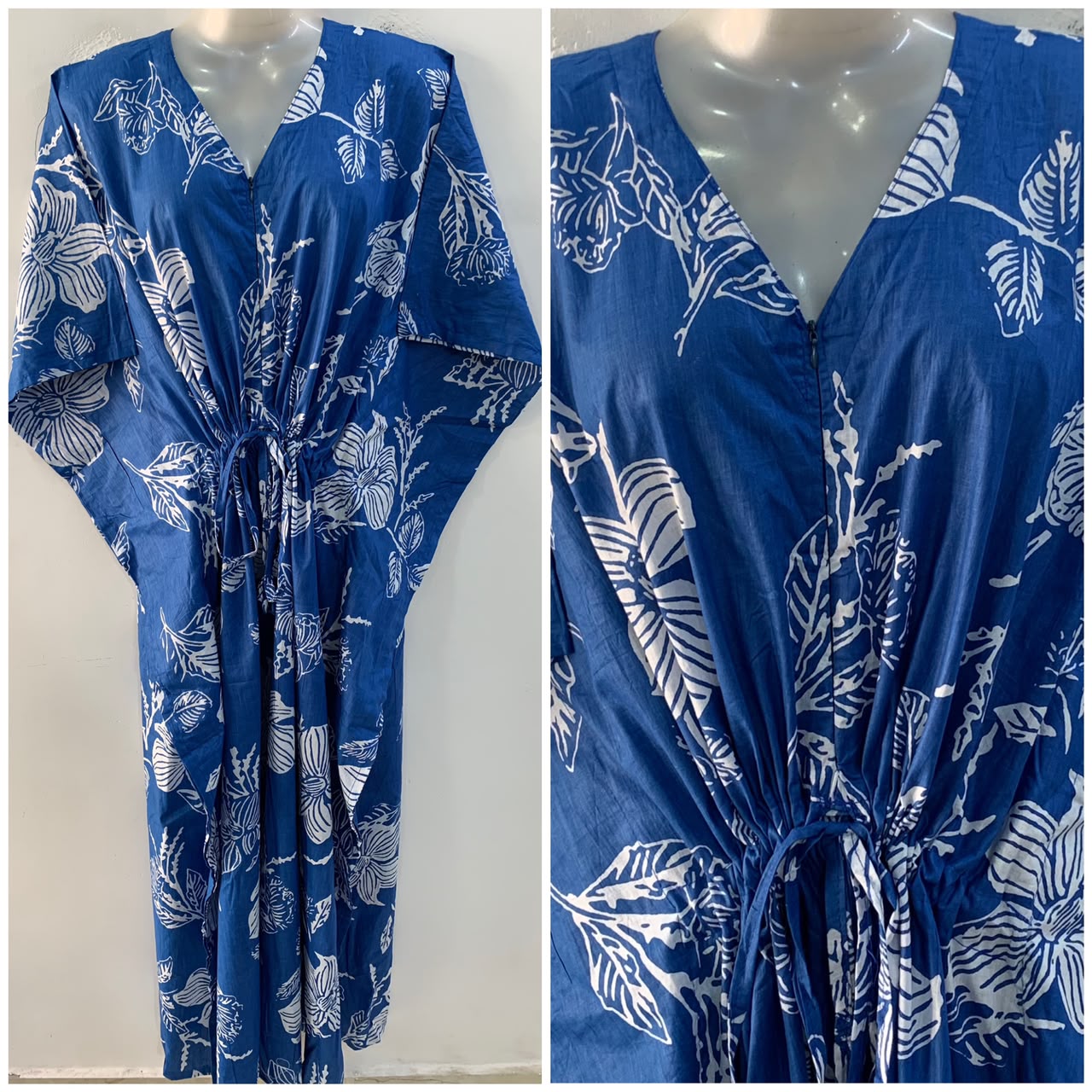 Blue shade Pumpkin Flower Print Cotton Maternity Nursing Kaftan