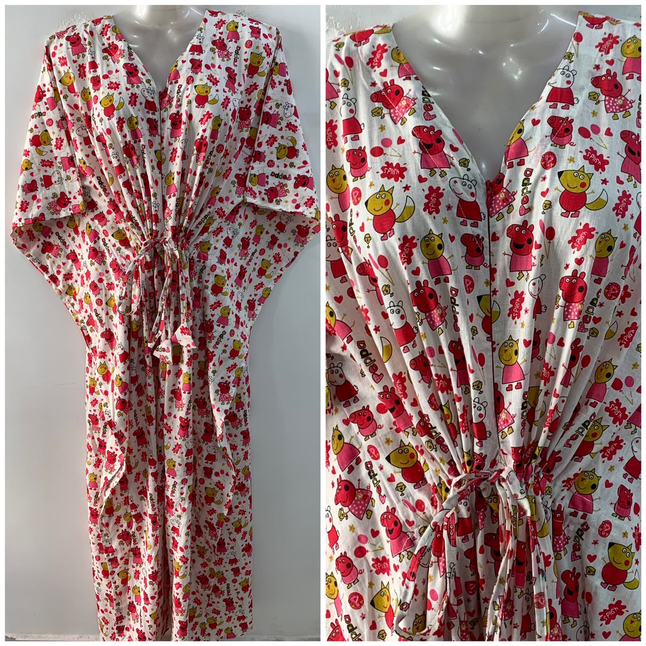 Pink Peppa Pig Print Cotton Maternity Nursing Kaftan