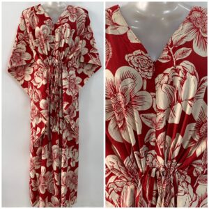 Red Shade Big Bloom Flower Print Cotton Maternity Nursing Kaftan