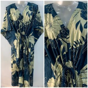Teal Blue shade Big Hibiscus Flower Print Cotton Maternity Nursing Kaftan