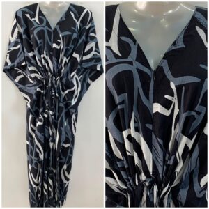 Black shade Grey-White Abstract Print Cotton Maternity Nursing Kaftan