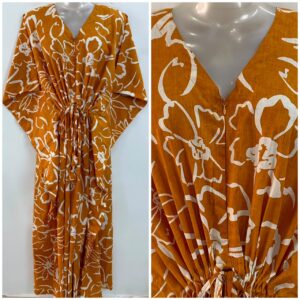 Mustard Brown shade Big Flower Outliner Print Cotton Maternity Nursing Kaftan