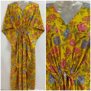 Yellow shade beautiful flower Garden Print Cotton Maternity Nursing Kaftan