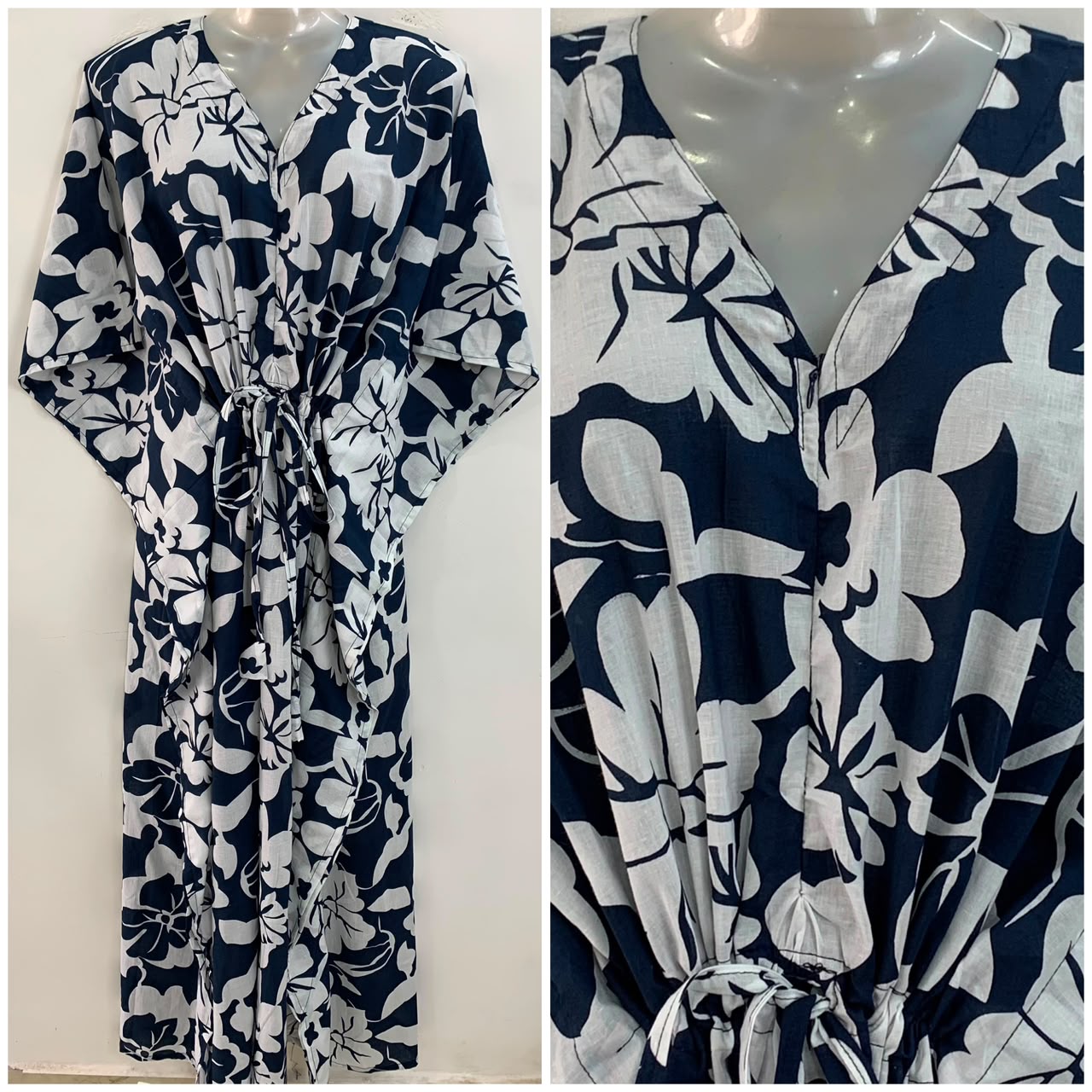 Dark Blue shade Big Flower Garden Print Cotton Maternity Nursing Kaftan
