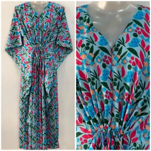 Light Blue shade Cherry Blossom Flower Print Cotton Maternity Nursing Kaftan