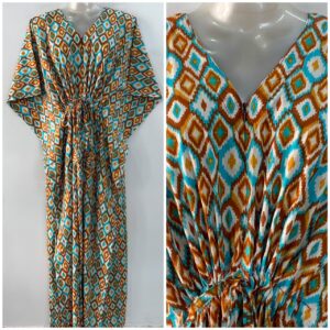 Blue-Yellow Ikkat Print Cotton Maternity Nursing Kaftan