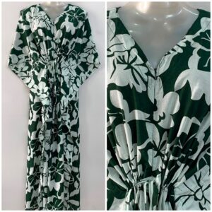 Dark green shade Big Flower Garden Print Cotton Maternity Nursing Kaftan