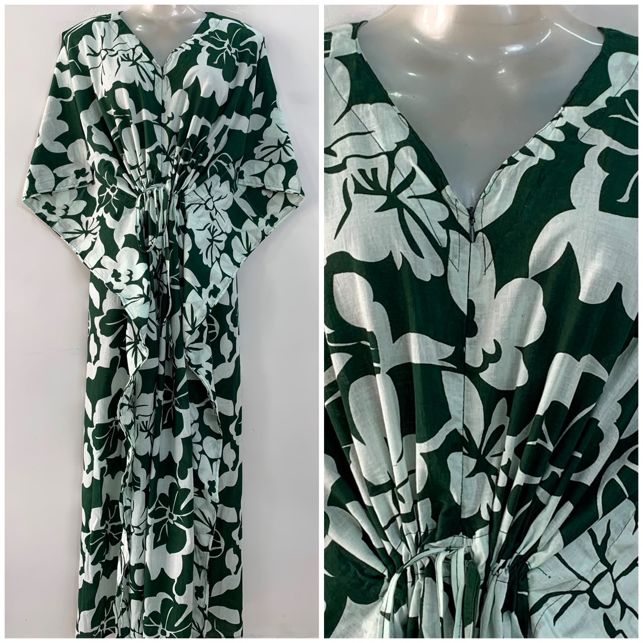 Dark green shade Big Flower Garden Print Cotton Maternity Nursing Kaftan