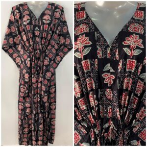 Black Shade Block Flower Print Cotton Maternity Nursing Kaftan