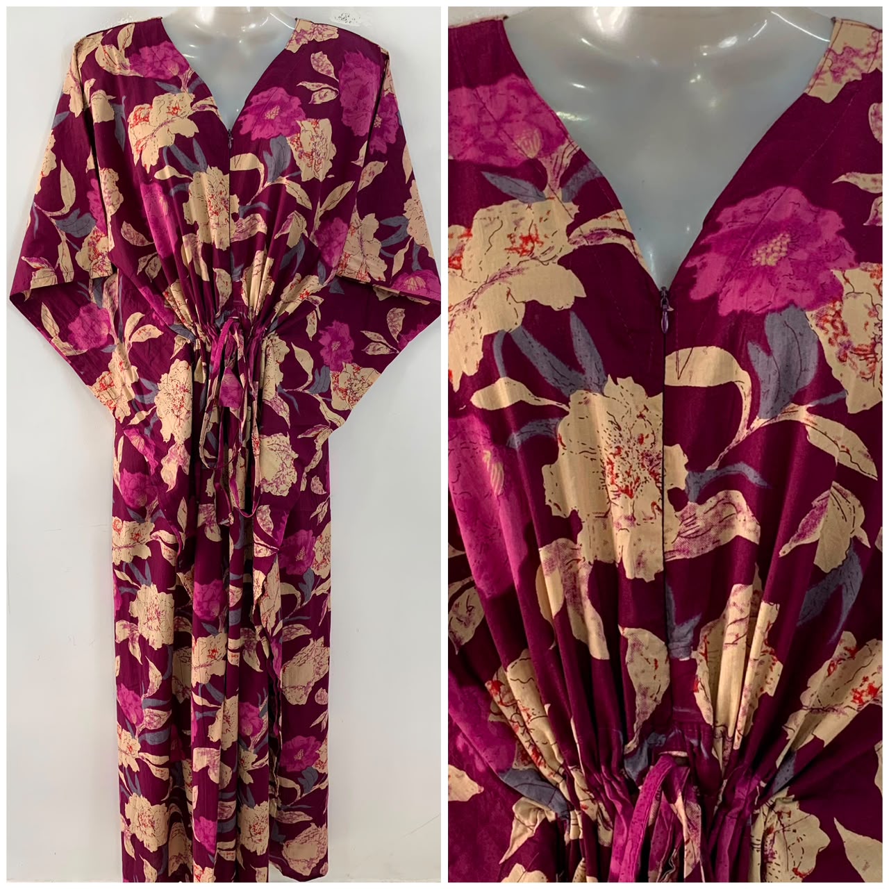 Dark Purple shade Big Flower Print Cotton Maternity Nursing Kaftan