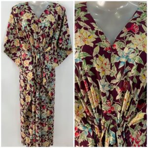 Plum shade Red-Blue Morning Glory Print Cotton Maternity Nursing Kaftan