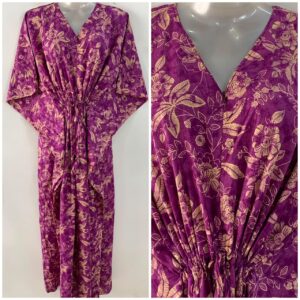 Purple shade Cream Flower Jungle Print Cotton Maternity Nursing Kaftan