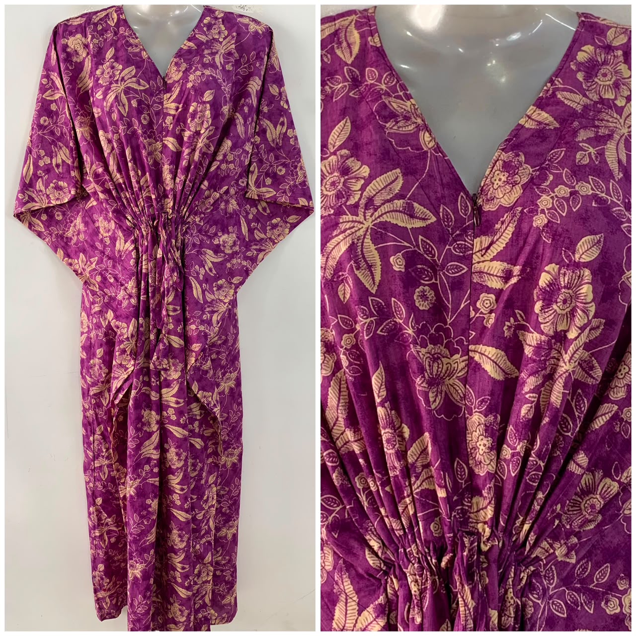 Purple shade Cream Flower Jungle Print Cotton Maternity Nursing Kaftan