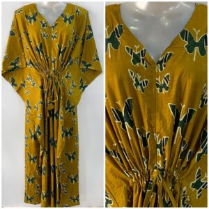 Olive Green shade Green Butterfly Print Cotton Maternity Nursing Kaftan