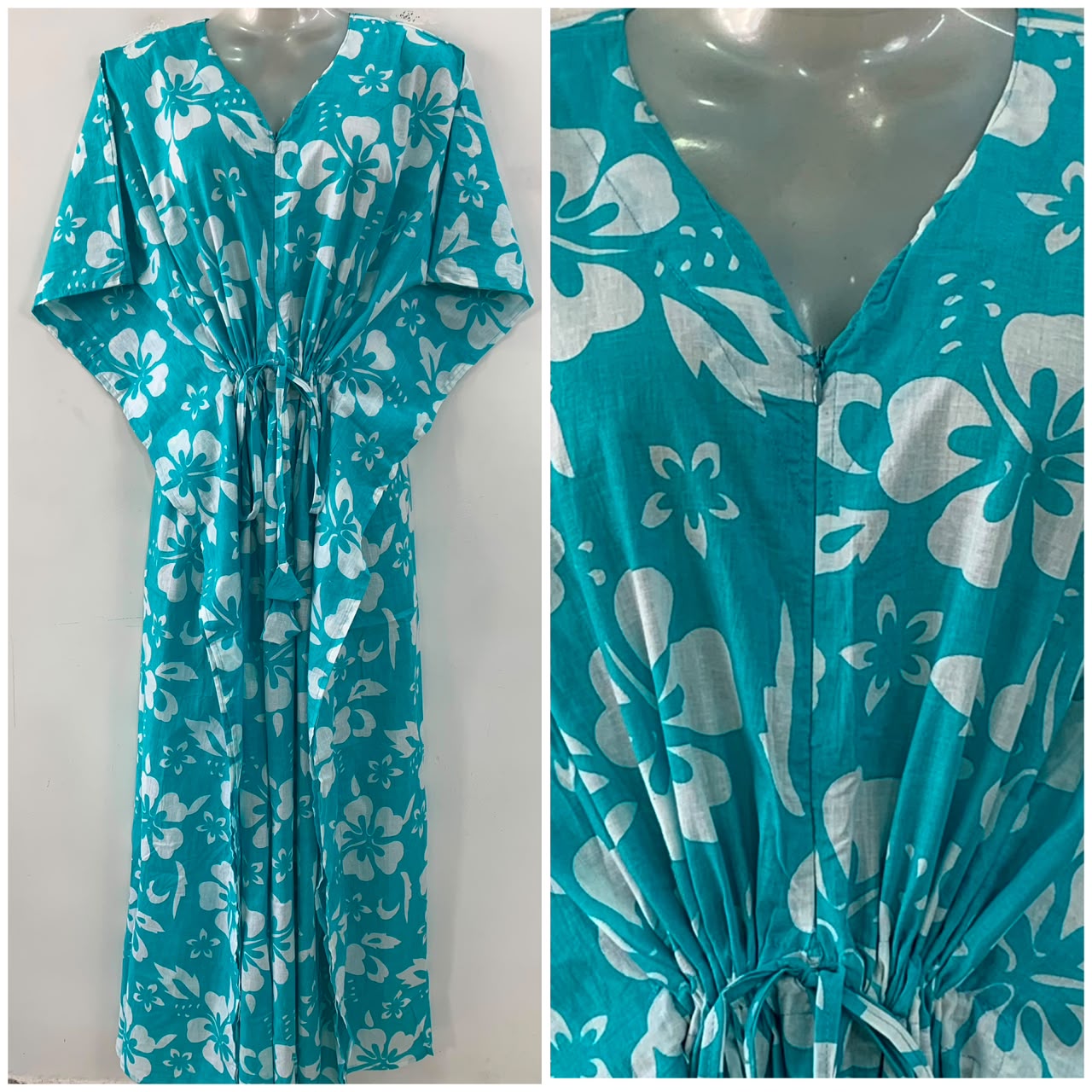 Light Blue shade Daisy Outliner Print Cotton Maternity Nursing Kaftan