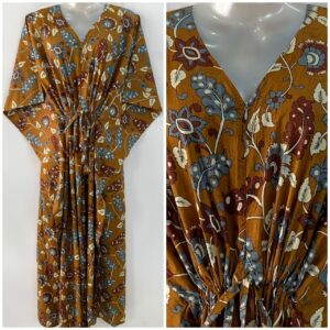 Brown shade Grey-Brown Leafy Print Cotton Maternity Nursing Kaftan