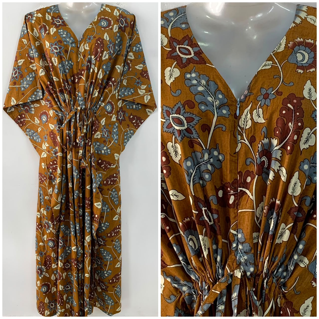 Brown shade Grey-Brown Leafy Print Cotton Maternity Nursing Kaftan