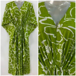 Fresh Green shade Big Flower Outliner Print Cotton Maternity Nursing Kaftan