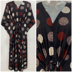 Black Shade Polka Dot Mandala Print Cotton Maternity Nursing Kaftan
