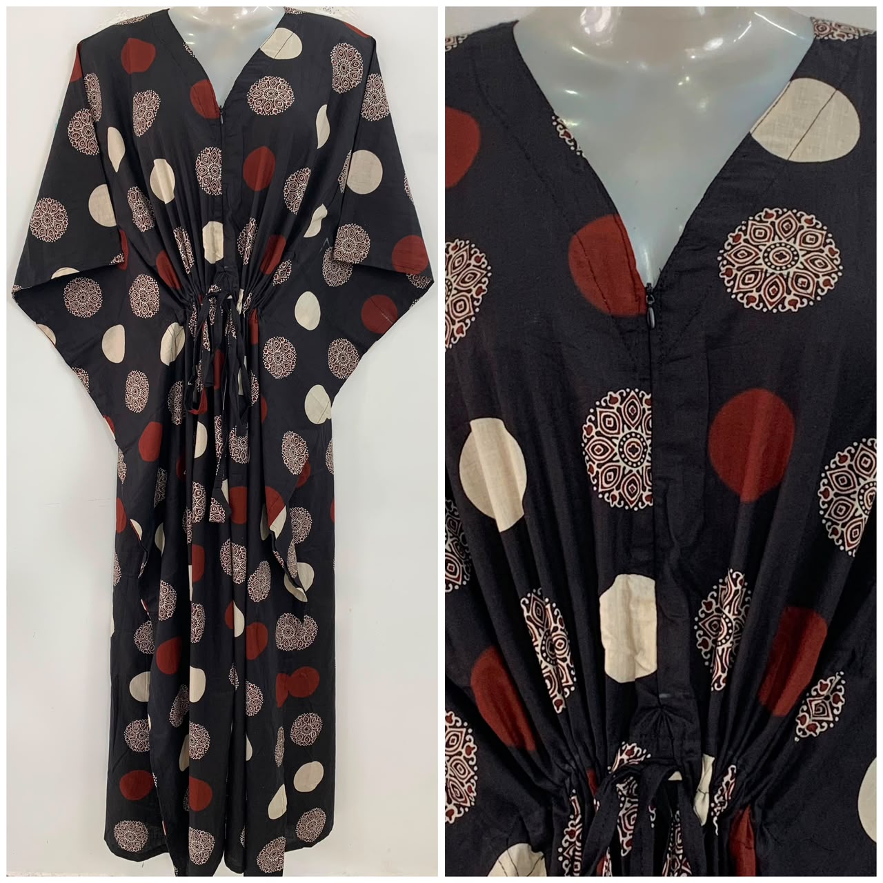 Black shade Boho Mandala Print Cotton Maternity Nursing Kaftan