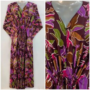Brown shade Multicolor Leafy Abstract Print Cotton Maternity Nursing Kaftan