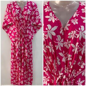 Pink shade Autumn Leafy Print Cotton Maternity Nursing Kaftan