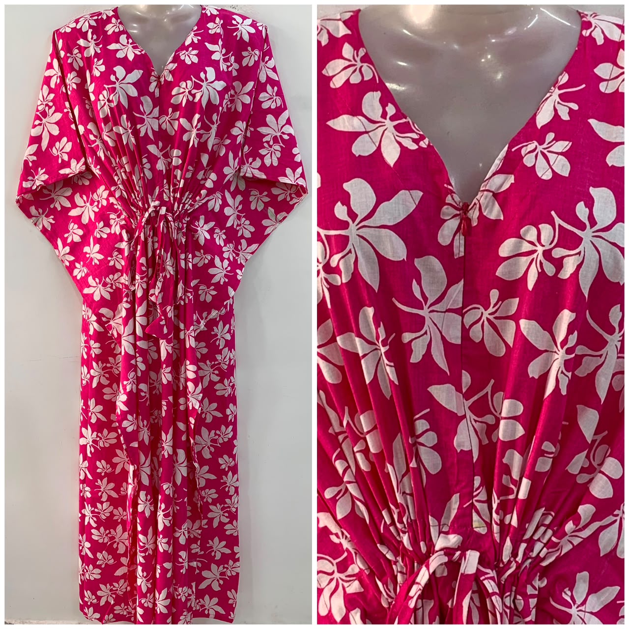 Pink shade Autumn Leafy Print Cotton Maternity Nursing Kaftan