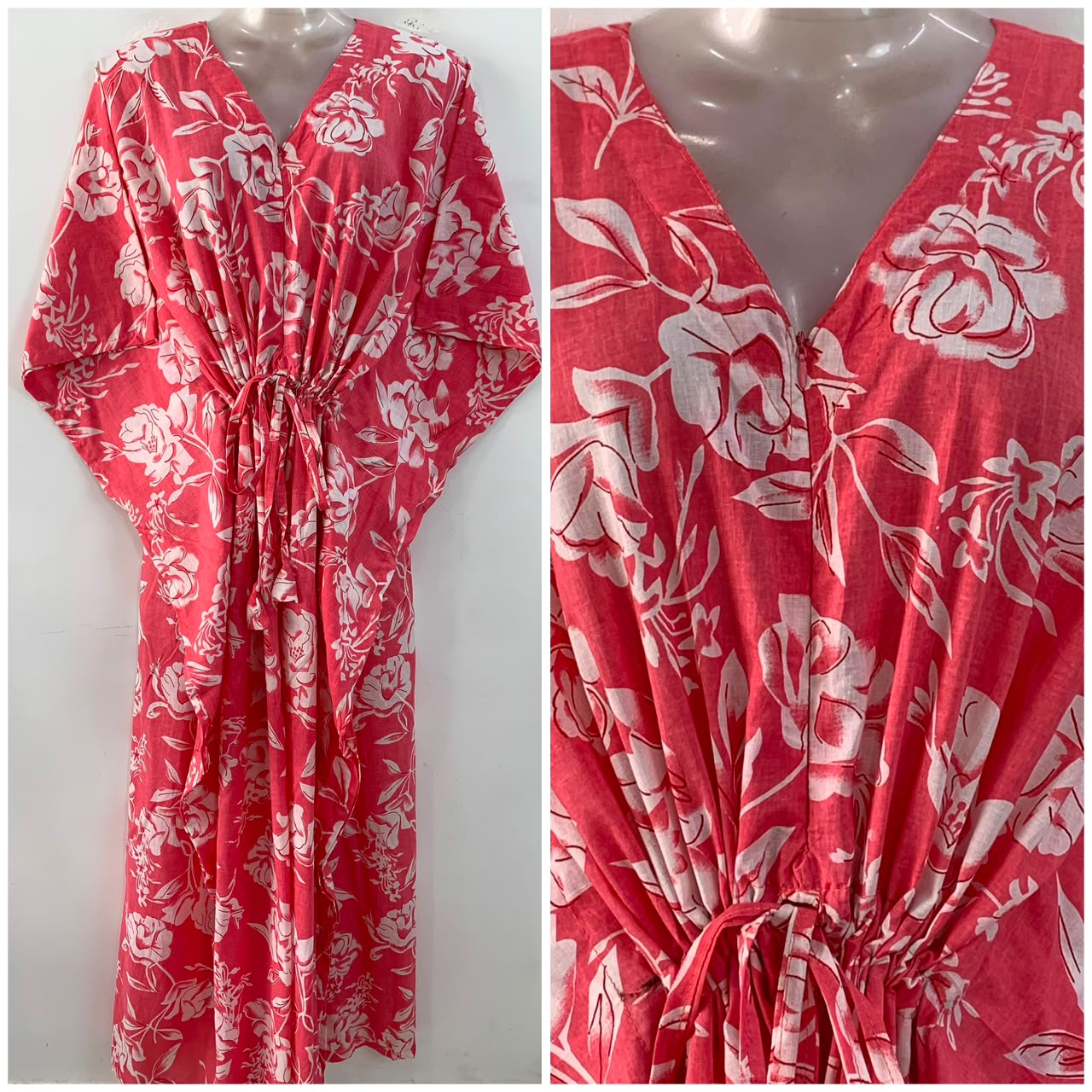 Peach shade White Rose Flower Print Cotton Maternity Nursing Kaftan