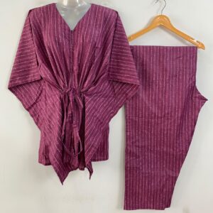 Slate Purple Shade Lining Print Cotton Maternity Kaftan Co-Ord Set