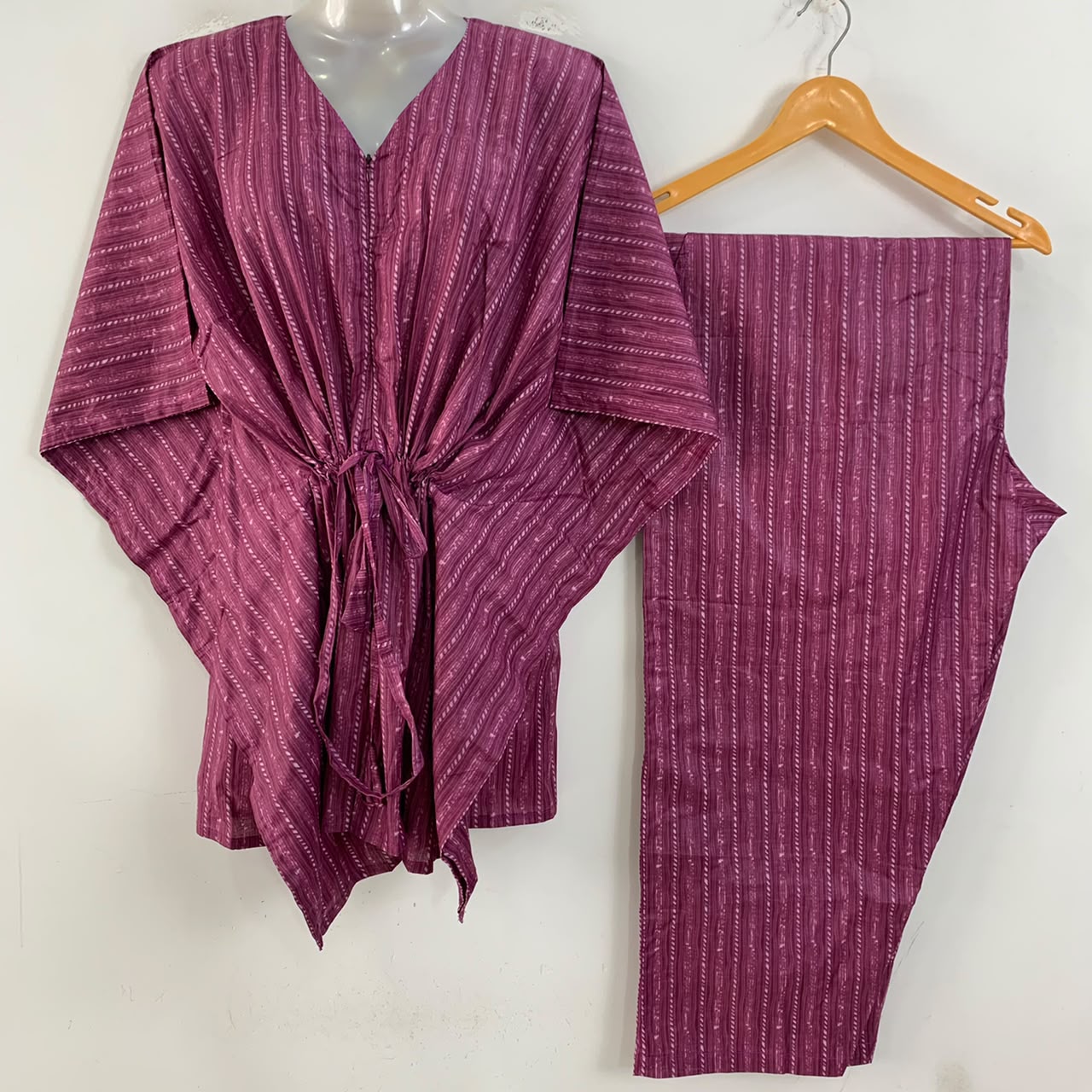 Slate Purple Shade Lining Print Cotton Maternity Kaftan Co-Ord Set