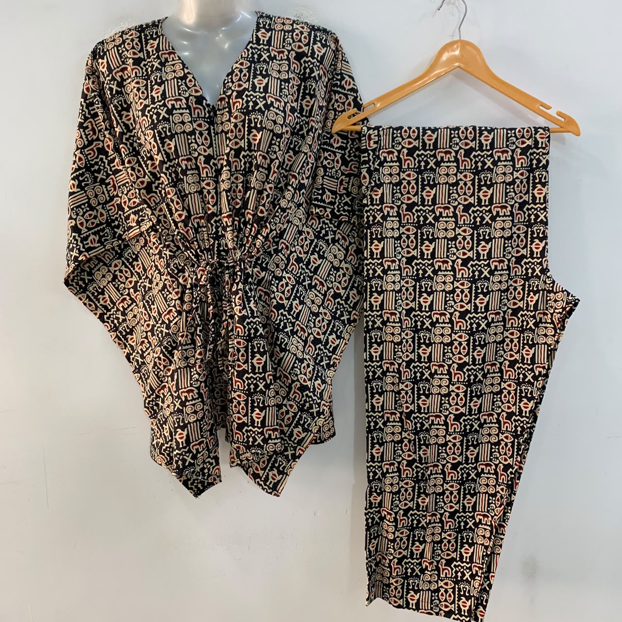 Black Shade Boho Print Cotton Maternity Kaftan Co-Ord Set