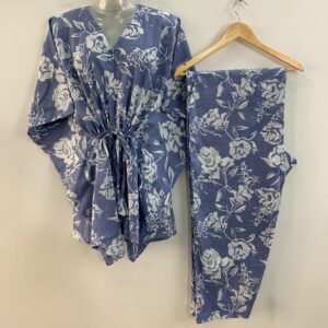 Pastel Purple Shade White Rose Flower Print Cotton Maternity Kaftan Co-Ord Set