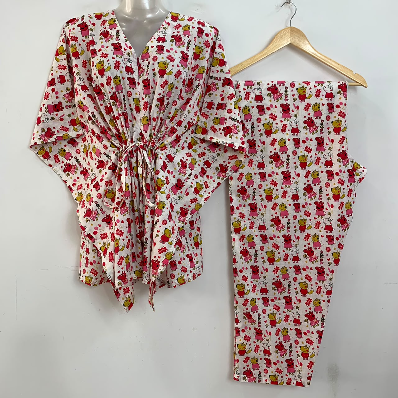Pink Peppa Pig Print Cotton Maternity Kaftan Co-Ord Set