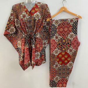 Red-Black Jaipuri Print Cotton Maternity Kaftan Co-Ord Set