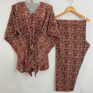 Brick Red Shade Boho Print Cotton Maternity Kaftan Co-Ord Set