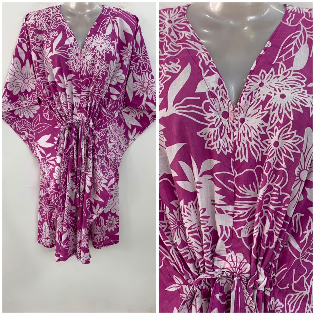 Purple shade Daisy Flower Bunch Outliner Print Mid-Length Cotton Maternity Kaftan Dress