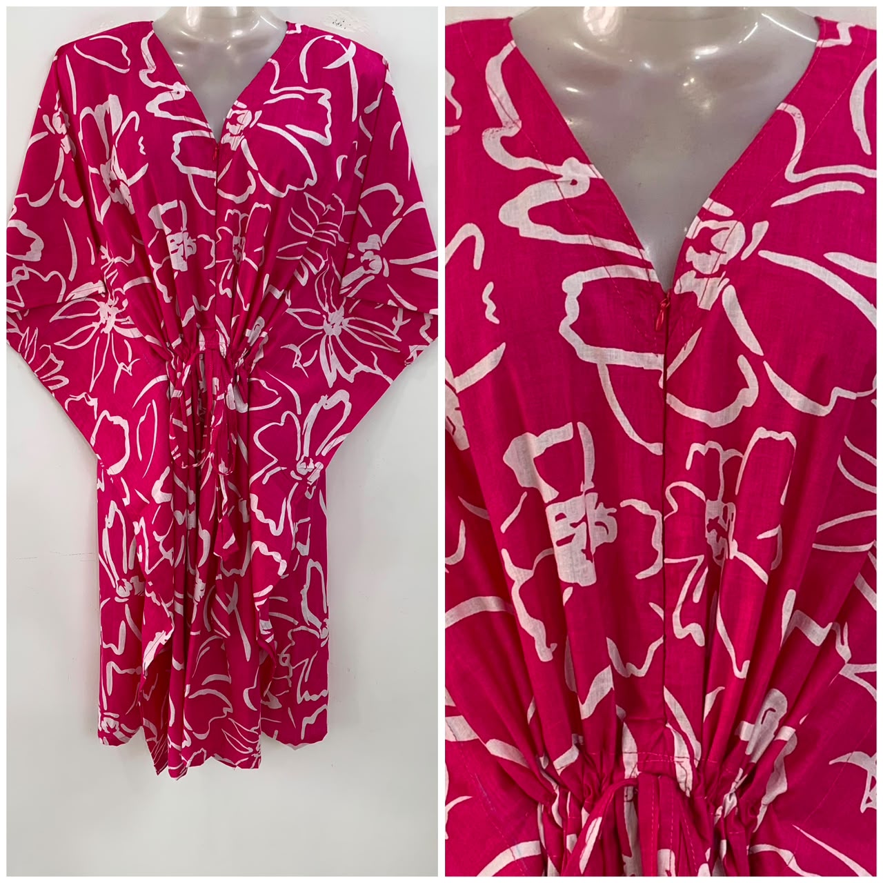 Pink shade Big Flower Outliner Print Mid-Length Cotton Maternity Kaftan Dress