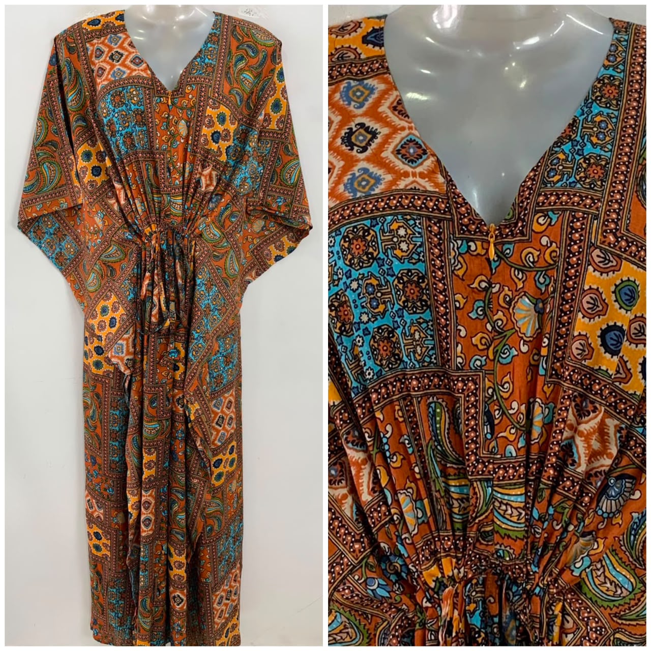 Orange Block Bagru Print Rayon Maternity Kaftan