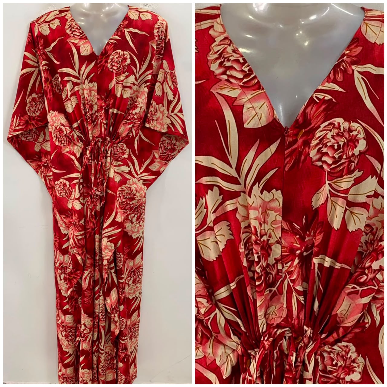 Red Shade Big Dalia Flower Print Rayon Maternity Kaftan