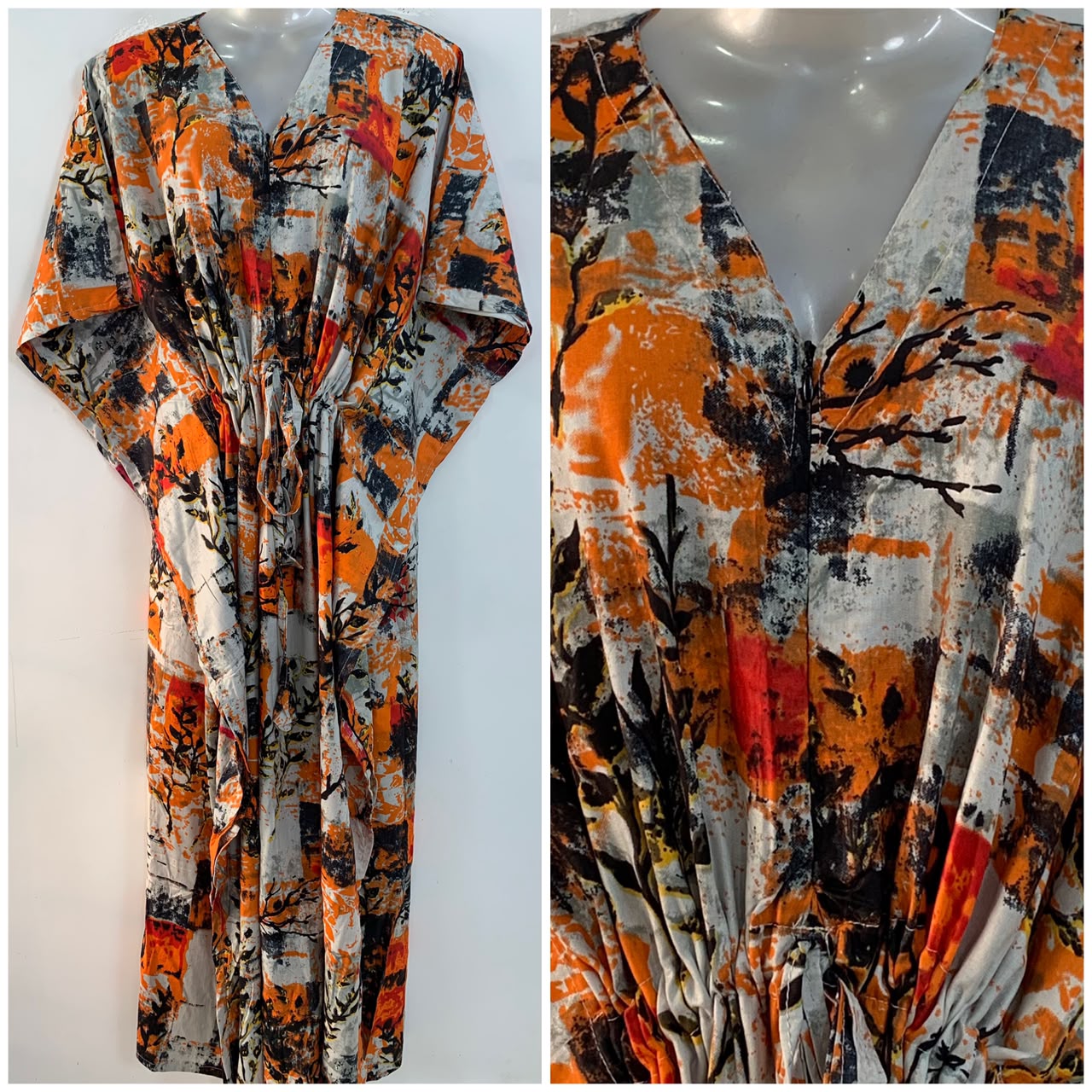 Orange Grey Painted Abstract Print Rayon Maternity Kaftan