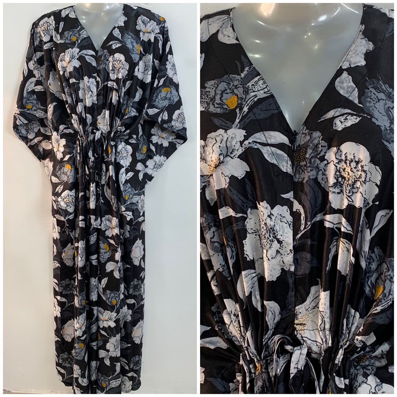 Black shade Big White flower Print Rayon Maternity Kaftan