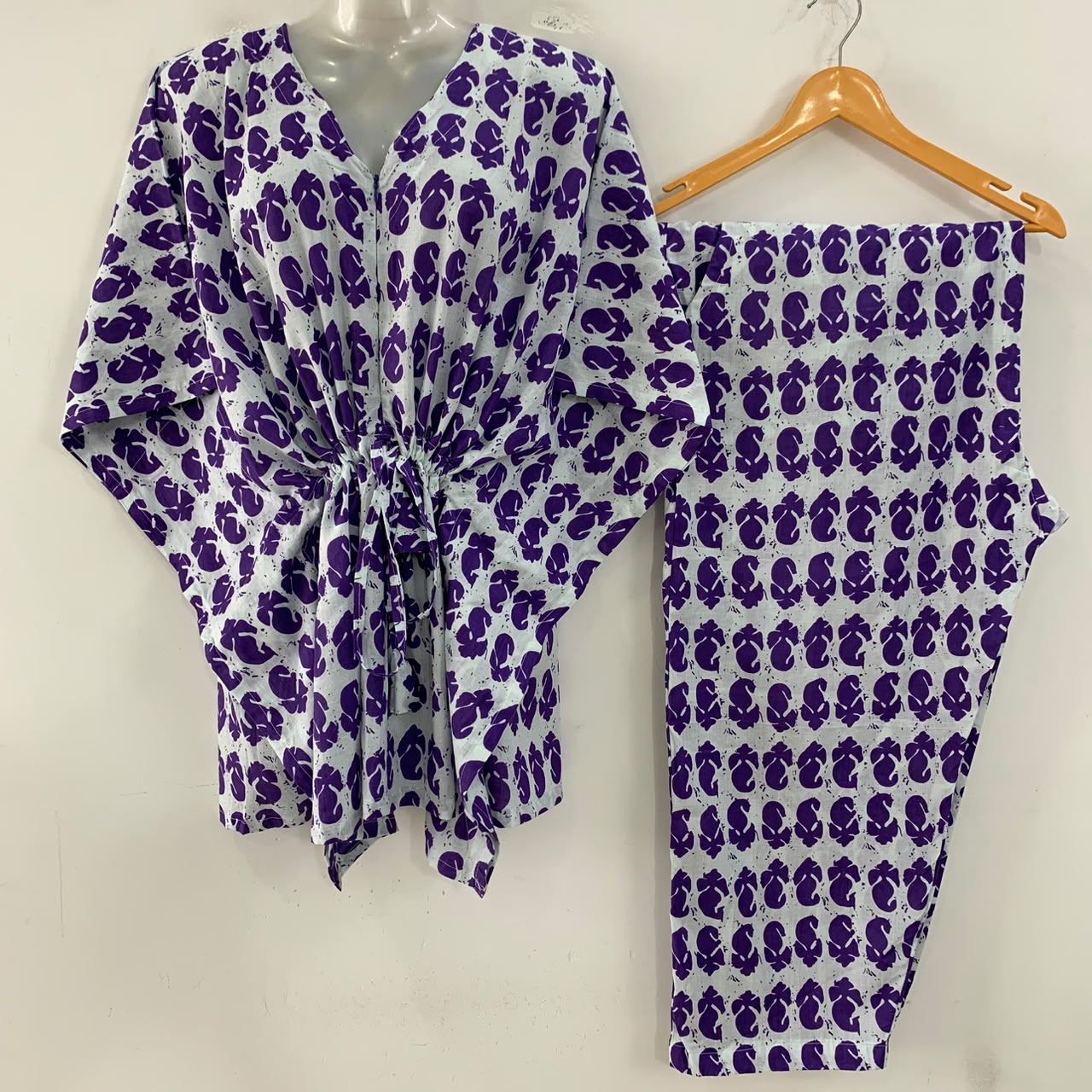 Purple single leafy Print Cotton Maternity Kaftan Co-Ord Set