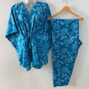 Light Blue shade Digital Flowery Print Cotton Maternity Kaftan Co-Ord Set